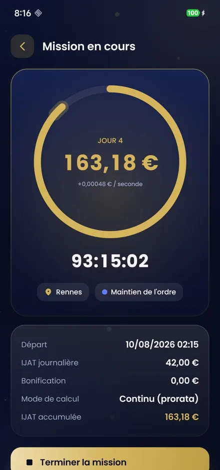 Écran du compteur d’indemnités en temps réel