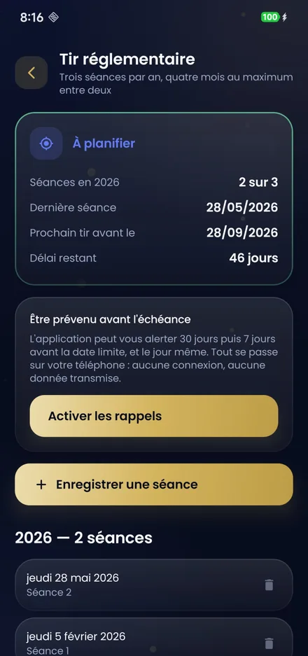 Suivi des séances de tir réglementaires