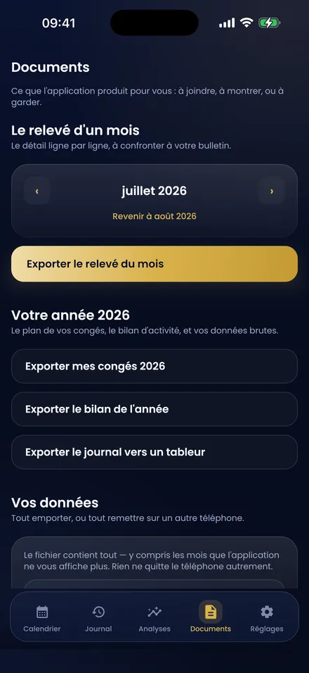 Documents et justificatifs archivés