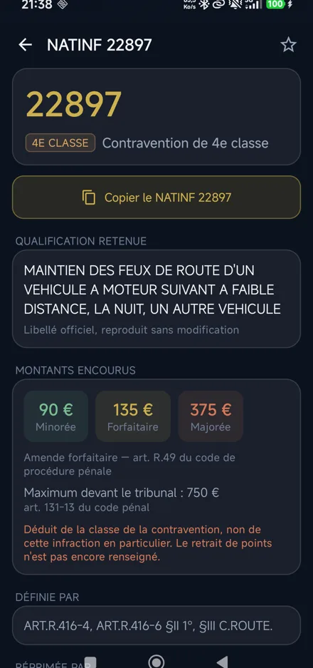 Fiche d’une infraction : montants minoré, forfaitaire et majoré